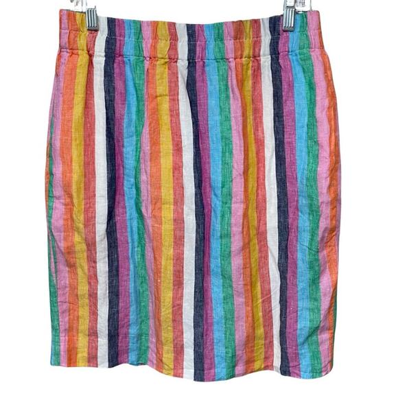 J.CREW Linen Straight Skirt Women’s M Rainbow Stripe Pockets Lined Back Slit NEW - Picture 1 of 9